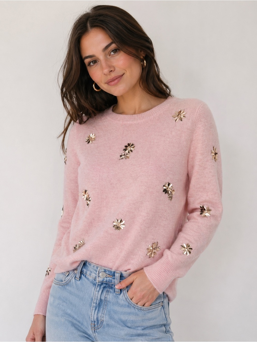 Lilly Pulitzer Soft Pink Kalaya Sweater Gold Bead Sequin SIZE LARGE NEW W/ TAGS